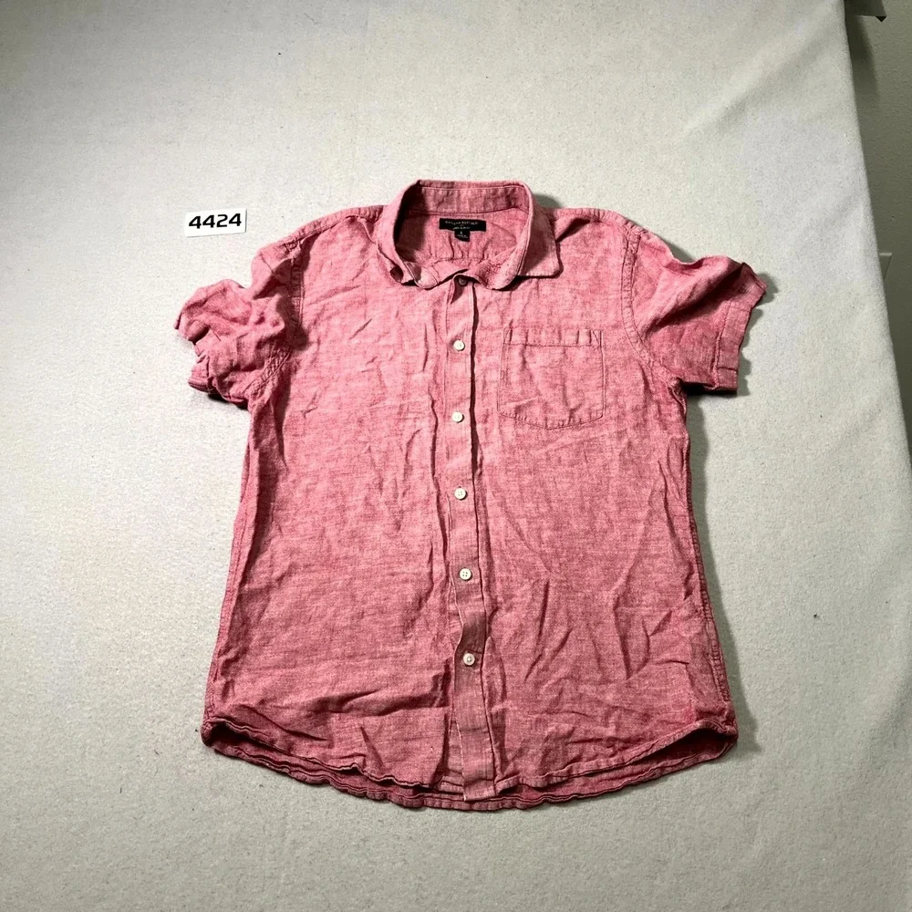 Banana Republic Shirt Mens L Pink‎ Linen Cotton Slim Fit Short Sleeve Button Up
